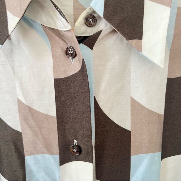 Eugen Klein VTG Brown‎ Blue Pattern Long Sleeve Button Down Cotton Shirt Blouse - Picture 6 of 8